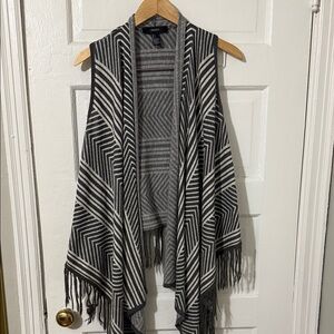Forever 21 Black and White Patterned Fringe Vest